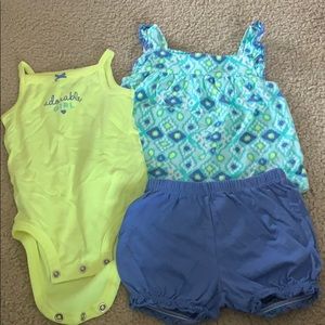 Toddler girl onesie, tank top, and short set